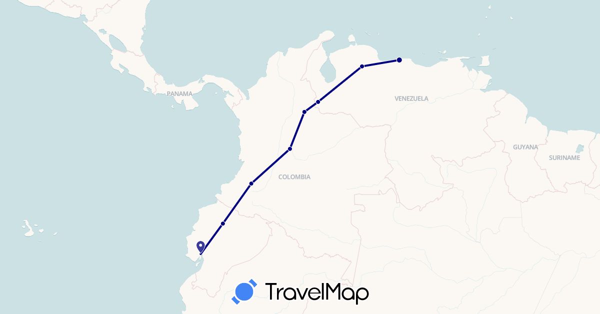 TravelMap itinerary: driving in Colombia, Ecuador, Venezuela (South America)
